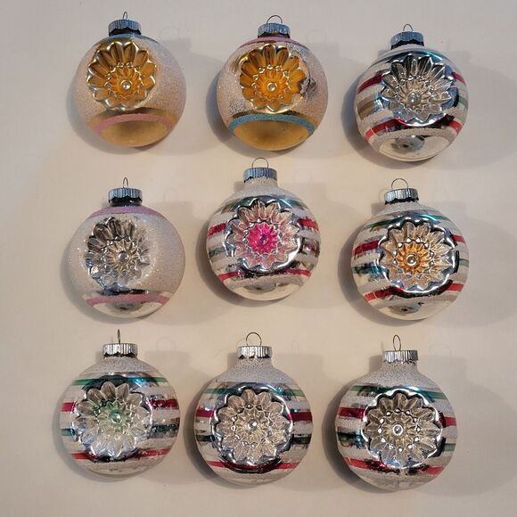 Shiny Brite Double Indent Glass Ornaments With Flocking Glitter Stripes - Picture 6 of 7